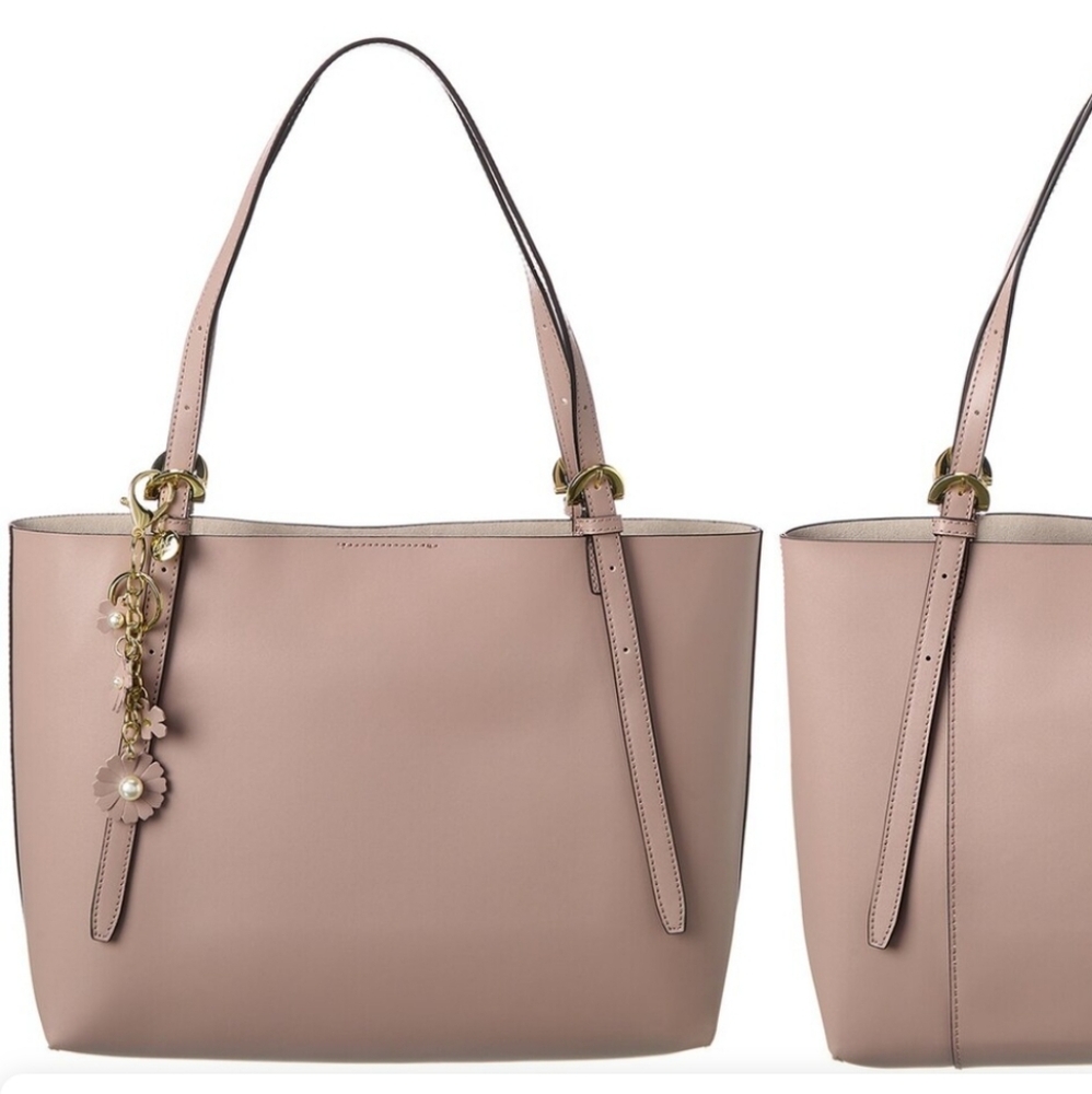 NWT Zac Posen Medium Tote Bag Floral applique key chain charms Leather Suede Hot - Picture 4 of 9
